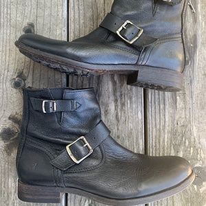 Womens Frye Tyler Engineer Black Leather Boots Size 9 1/2. Made in Mexico